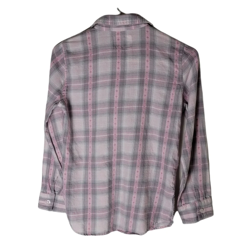 Justice girls size 10 pink gray plaid flannel button down shirt